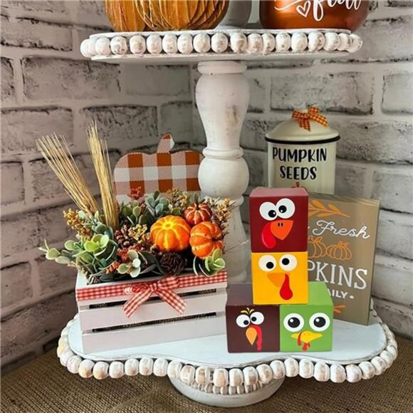 Fall Table Decor Turkey Sign - 4 Pcs Turkey Centerpieces for Table Fall Wooden - Picture 6 of 8